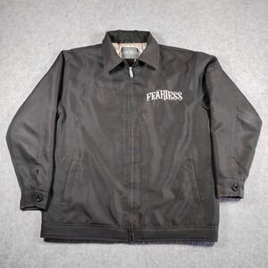 Y2K‎ Fearless Mens Black Work Jacket Quilted Lining Embroidered Logo Large
